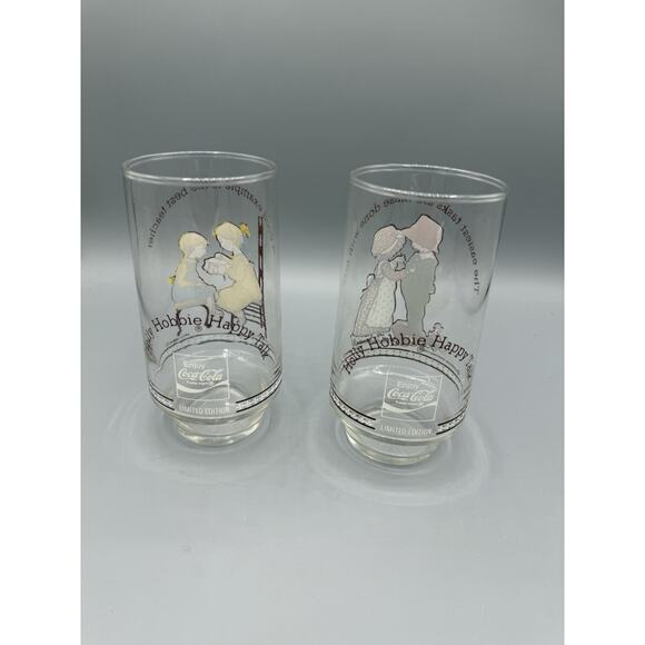 Vintage Holly Hobbie Coca-Cola Glasses Set of 2 ~ Limited Edition Happy Talk 70s - Picture 2 of 7